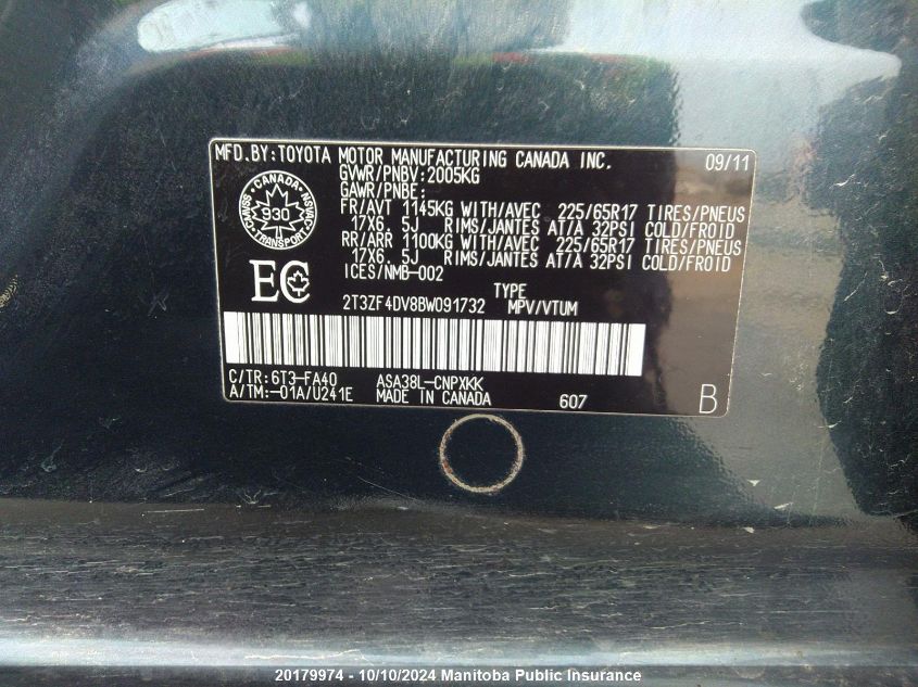 2T3ZF4DV8BW091732 2011 Toyota Rav4