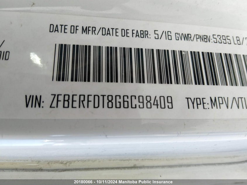 2016 Ram Promaster City Slt Cargo Van VIN: ZFBERFDT8G6C98409 Lot: 20180066
