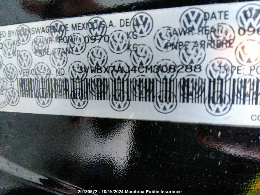 2012 Volkswagen Jetta 2.5 VIN: 3VWBX7AJ4CM308288 Lot: 20180672