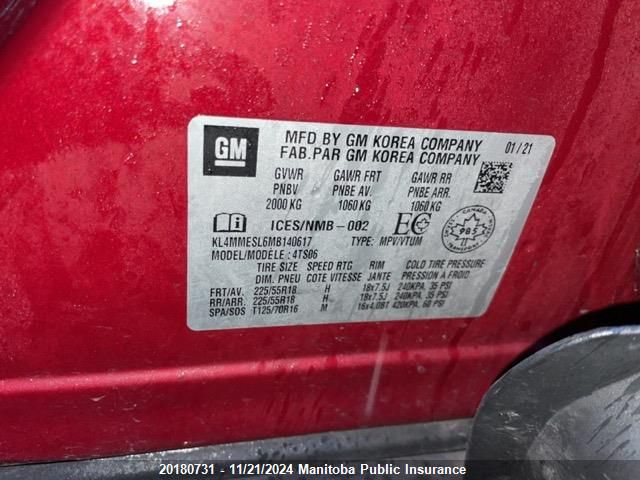 2021 Buick Encore Gx Select VIN: KL4MMESL6MB140617 Lot: 20180731