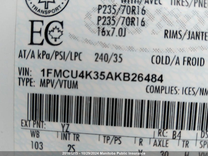 2010 Ford Escape Hybrid VIN: 1FMCU4K35AKB26484 Lot: 20181215