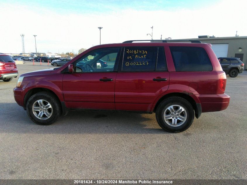 2005 Honda Pilot Ex VIN: 2HKYF18425H002227 Lot: 20181434