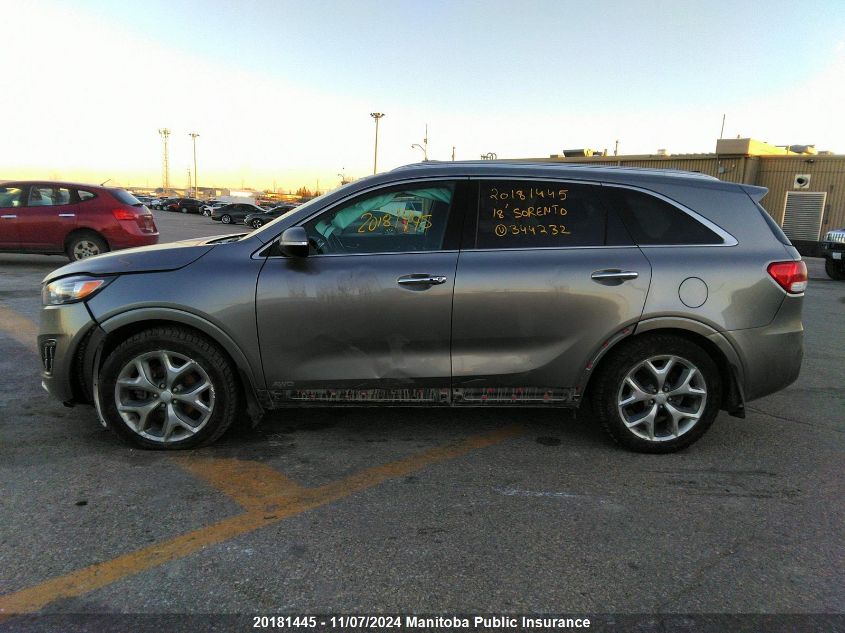 2018 Kia Sorento Sx V6 VIN: 5XYPKDA5XJG344232 Lot: 20181445