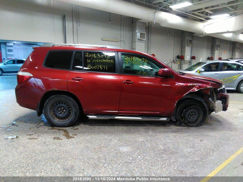 2010 Toyota Highlander Sport V6 VIN: 5TDEK3EH4AS007841 Lot: 20183090