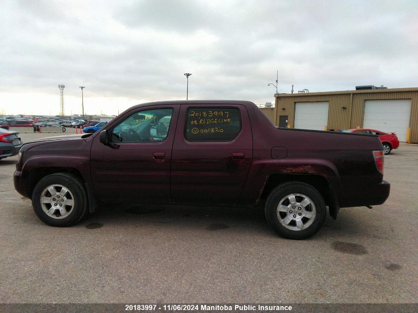 2008 Honda Ridgeline Ex-L VIN: 2HJYK16578H001820 Lot: 20183997