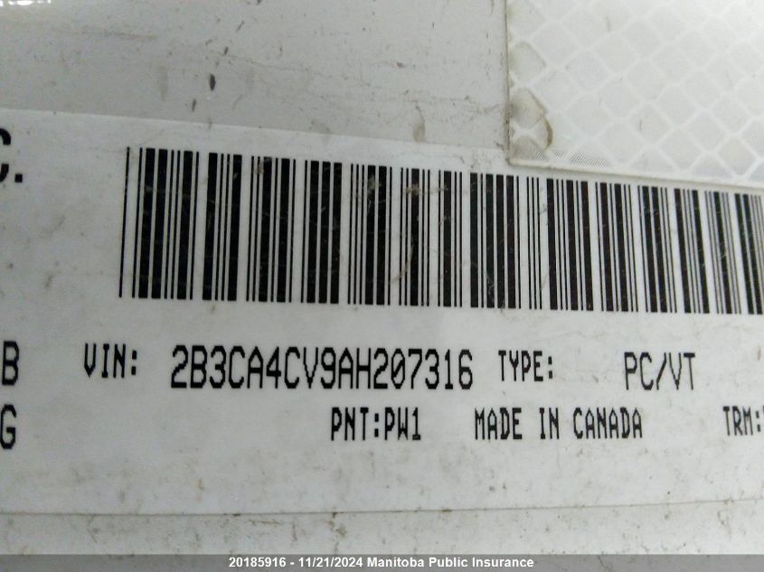 2010 Dodge Charger VIN: 2B3CA4CV9AH207316 Lot: 20185916