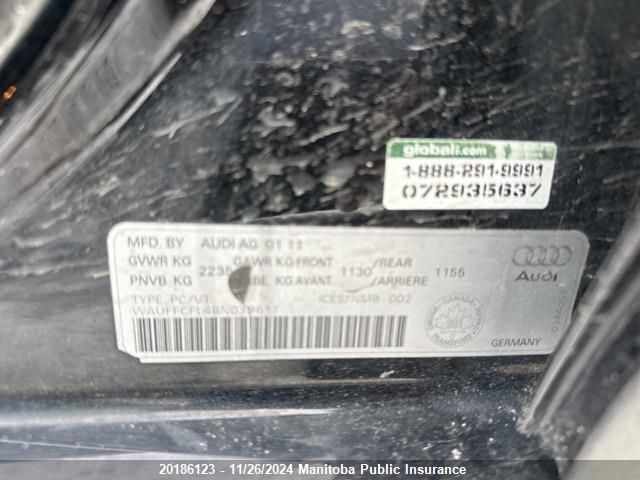 2011 Audi A4 2.0T Quattro VIN: WAUFFCFL4BN039611 Lot: 20186123