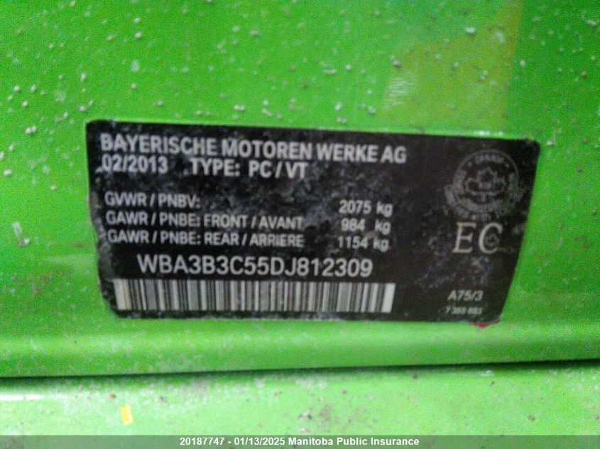 2013 BMW 328Xi VIN: WBA3B3C55DJ812309 Lot: 20187747