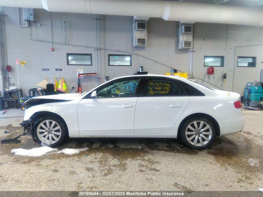 2014 Audi A4 2.0T Quattro VIN: WAUBFCFLXEN013064 Lot: 20189044