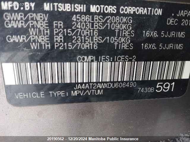 2013 Mitsubishi Outlander Es VIN: JA4AT2AWXDU606490 Lot: 20190562