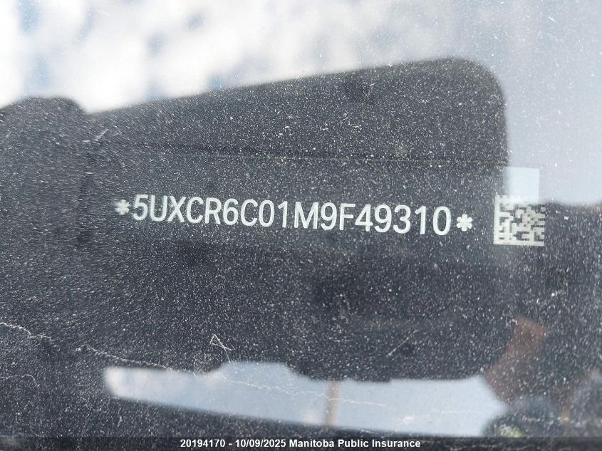 2021 BMW X5 40I VIN: 5UXCR6C01M9F49310 Lot: 20194170