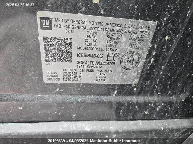 2020 GMC Terrain Sle VIN: 3GKALTEV9LL114740 Lot: 20196639