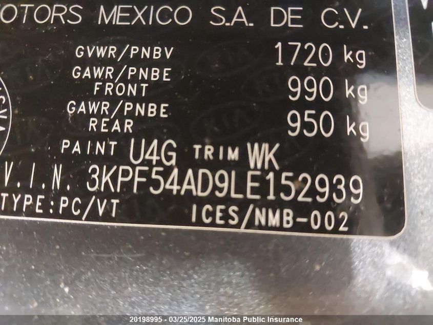 2020 Kia Forte Ex VIN: 3KPF54AD9LE152939 Lot: 20198995