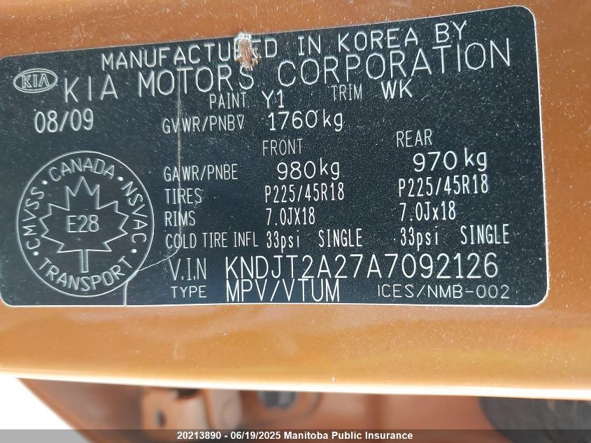 2010 Kia Soul 4U VIN: KNDJT2A27A7092126 Lot: 20213890