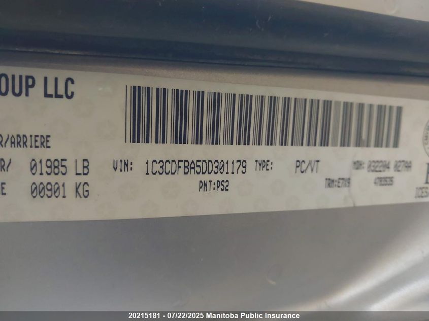 2013 Dodge Dart Sxt VIN: 1C3CDFBA5DD301179 Lot: 20215181