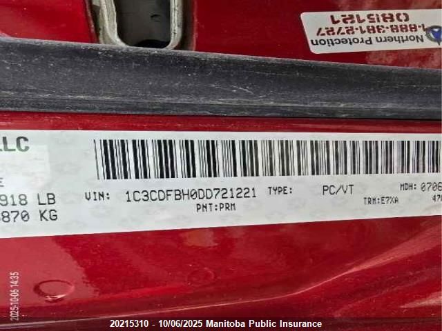 2013 Dodge Dart Rallye VIN: 1C3CDFBH0DD721221 Lot: 20215310