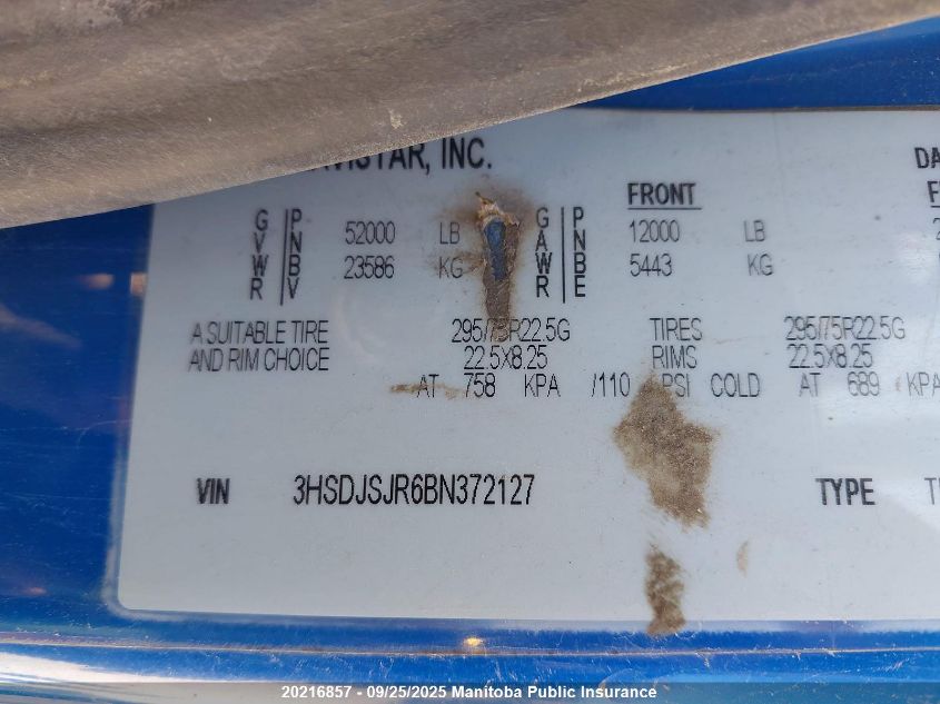 2011 International Prostar VIN: 3HSDJSJR6BN372127 Lot: 20216857