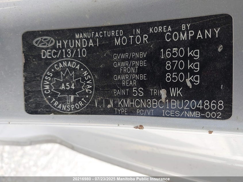 2011 Hyundai Accent Gl VIN: KMHCN3BC1BU204868 Lot: 20216980