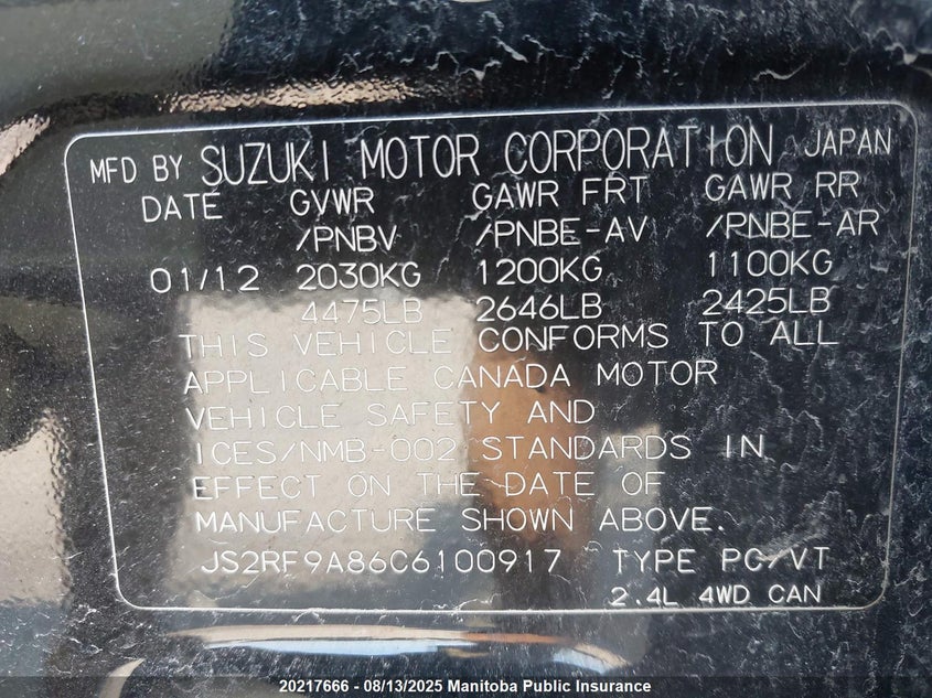 2012 Suzuki Kizashi Sport VIN: JS2RF9A86C6100917 Lot: 20217666