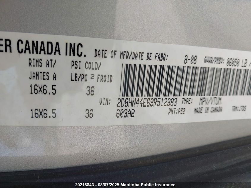 2009 Dodge Grand Caravan Se VIN: 2D8HN44E69R512383 Lot: 20218843