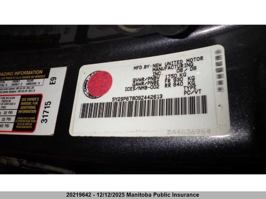 2009 Pontiac Vibe VIN: 5Y2SP67809Z442613 Lot: 20219642