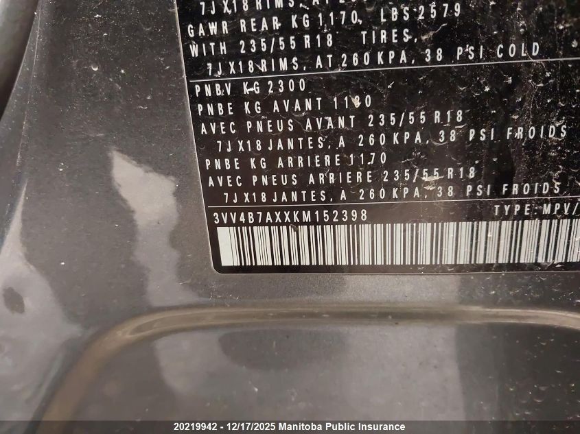 2019 Volkswagen Tiguan Highline 2.0 Tsi VIN: 3VV4B7AXXKM152398 Lot: 20219942