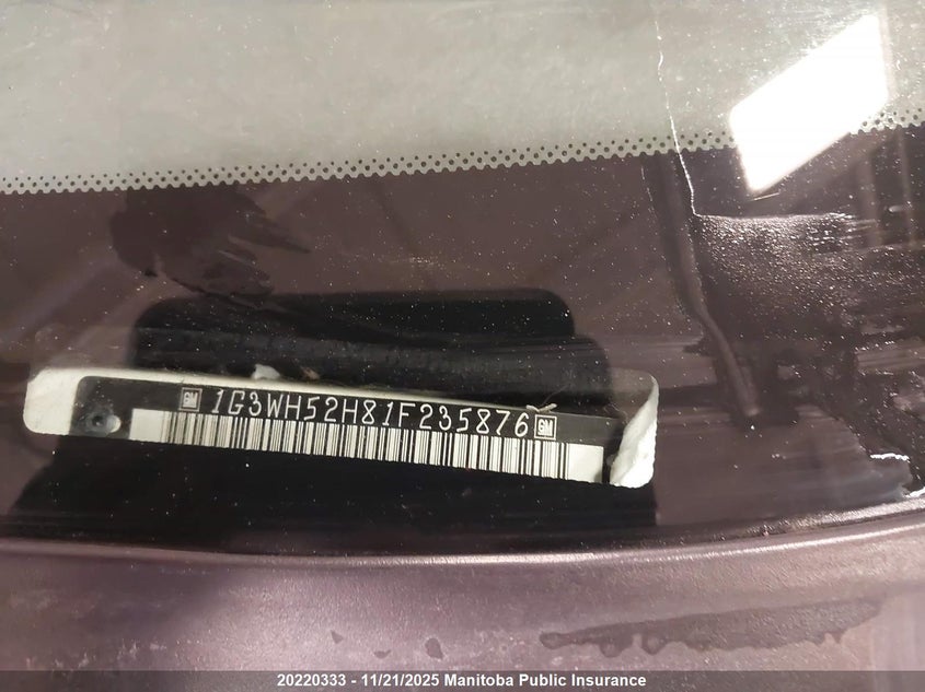 2001 Oldsmobile Intrigue Gx VIN: 1G3WH52H81F235876 Lot: 20220333