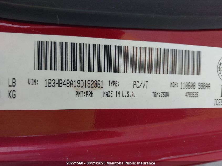 2009 Dodge Caliber Sxt VIN: 1B3HB48A19D192361 Lot: 20221560