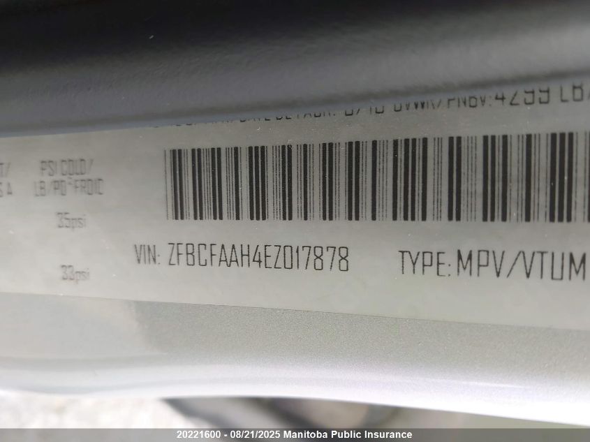 2014 Fiat 500L Pop VIN: ZFBCFAAH4EZ017878 Lot: 20221600