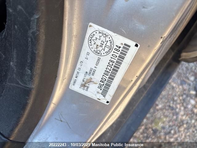 2003 Honda Cr-V Ex VIN: JHLRD78823C810184 Lot: 20222243