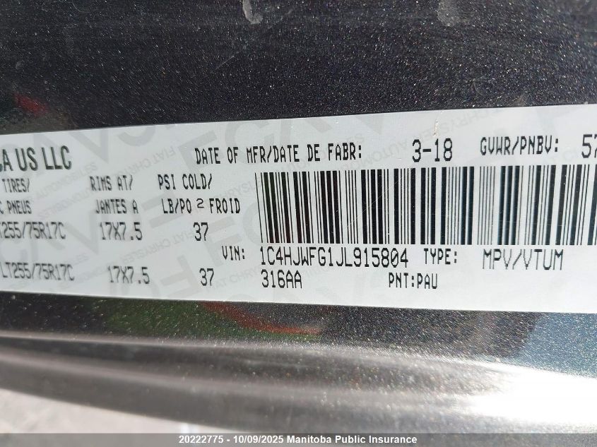 2018 Jeep Wrangler Unlimited Rubicon VIN: 1C4HJWFG1JL915804 Lot: 20222775