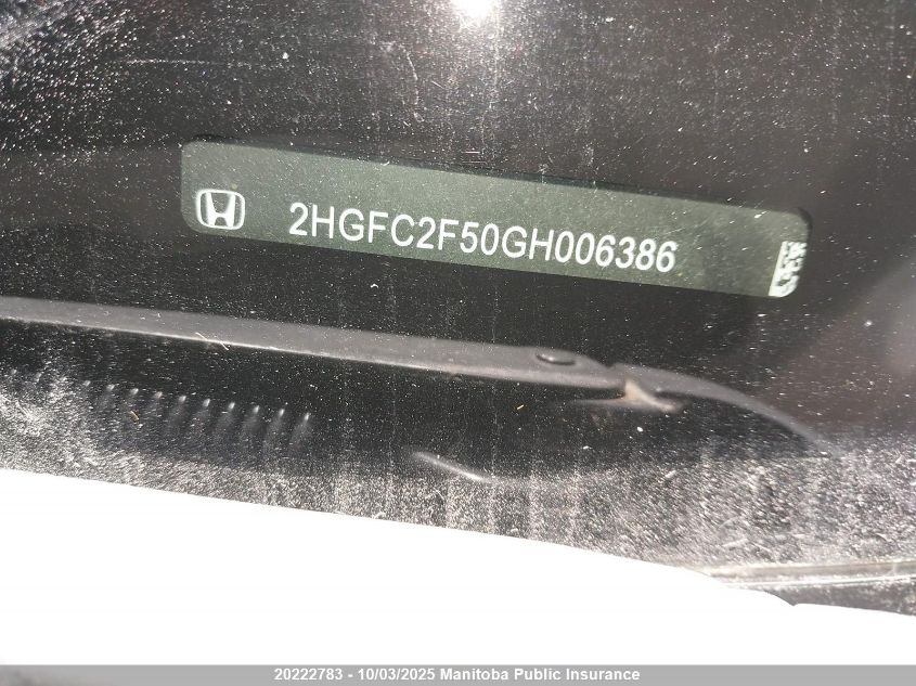 2016 Honda Civic Lx VIN: 2HGFC2F50GH006386 Lot: 20222783