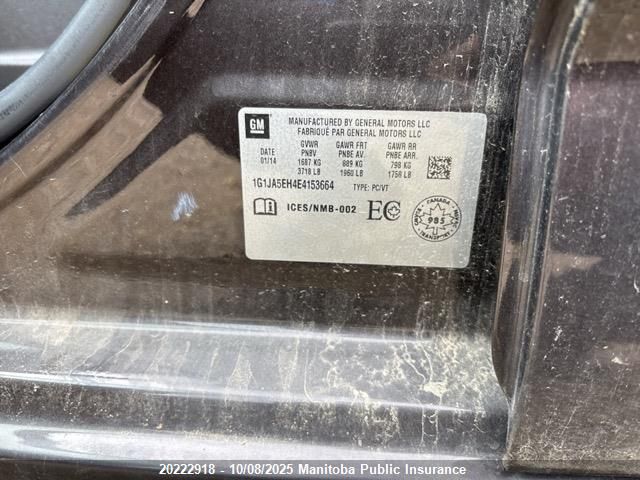 2014 Chevrolet Sonic Ls VIN: 1G1JA5EH4E4153664 Lot: 20222918