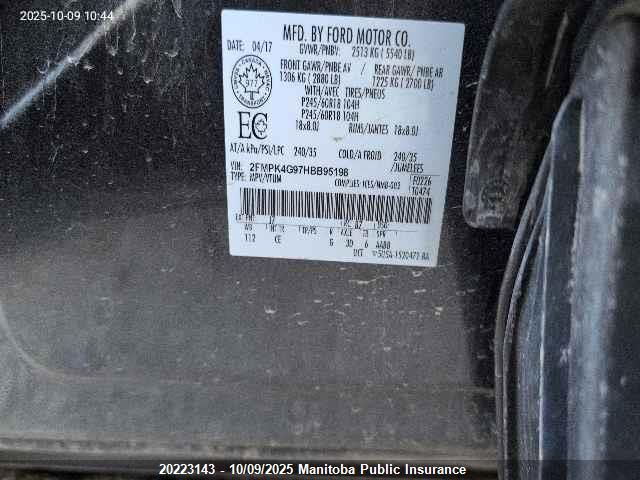 2017 Ford Edge Se VIN: 2FMPK4G97HBB95198 Lot: 20223143