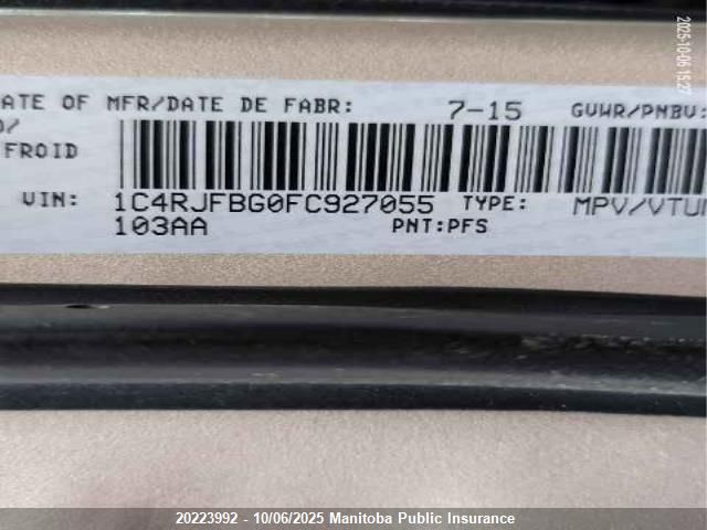 2015 Jeep Grand Cherokee Limited VIN: 1C4RJFBG0FC927055 Lot: 20223992