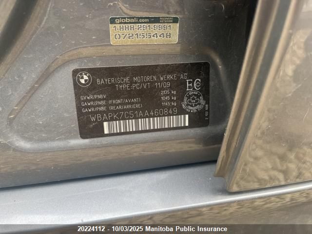 2010 BMW 328I xDrive VIN: WBAPK7C51AA460849 Lot: 20224112