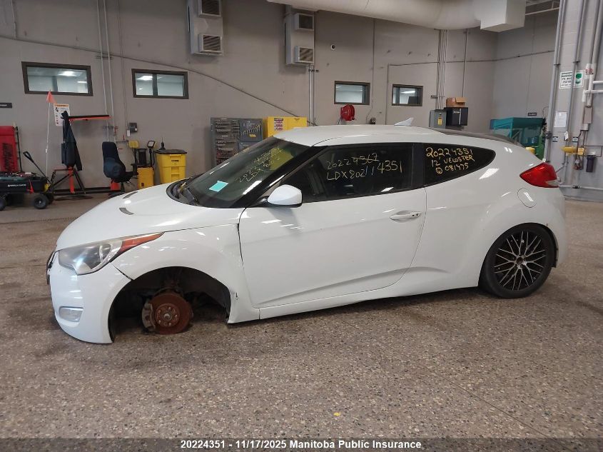 2012 Hyundai Veloster VIN: KMHTC6AD8CU081475 Lot: 20224351