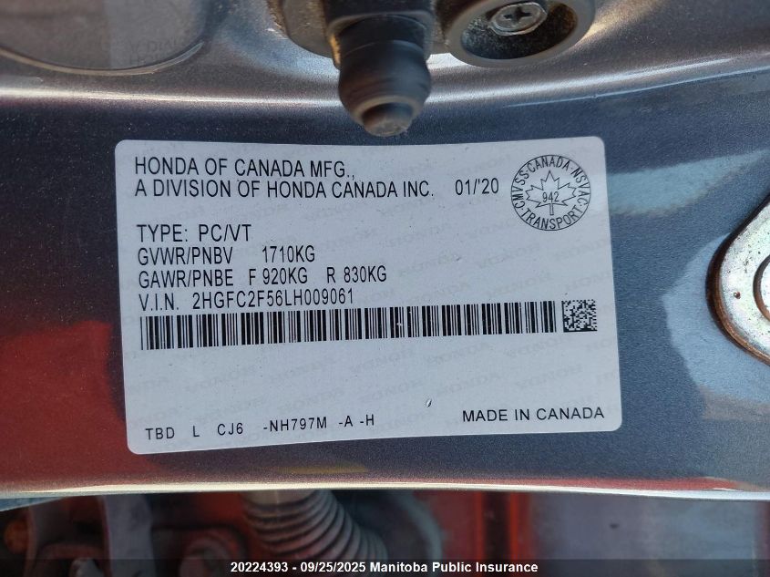 2020 Honda Civic Lx VIN: 2HGFC2F56LH009061 Lot: 20224393