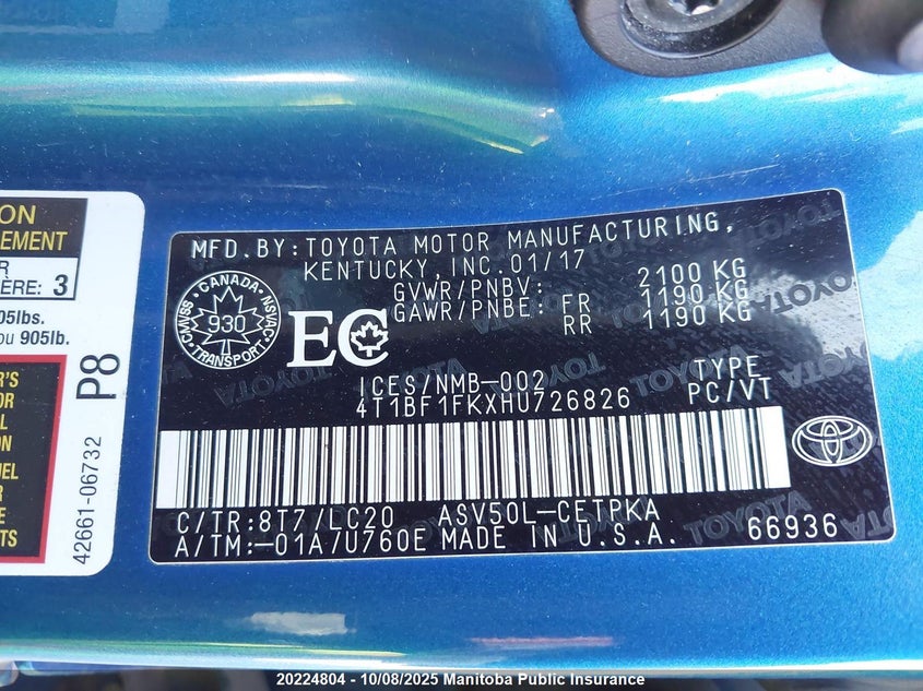 2017 Toyota Camry Xse VIN: 4T1BF1FKXHU726826 Lot: 20224804