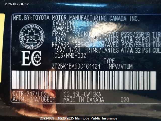 2013 Lexus Rx350 VIN: 2T2BK1BA6DC161121 Lot: 20224809