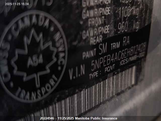 2014 Hyundai Sonata Gls VIN: 5NPEB4AC6EH812428 Lot: 20224946