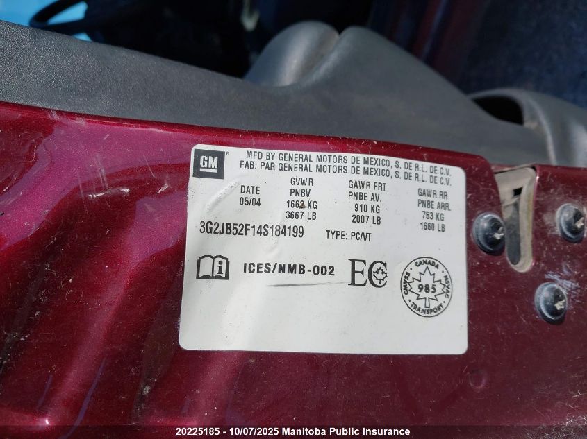 2004 Pontiac Sunfire Sl VIN: 3G2JB52F14S184199 Lot: 20225185