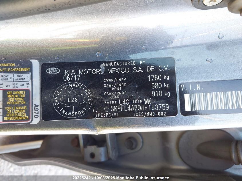 2018 Kia Forte Ex VIN: 3KPFL4A70JE163759 Lot: 20225242