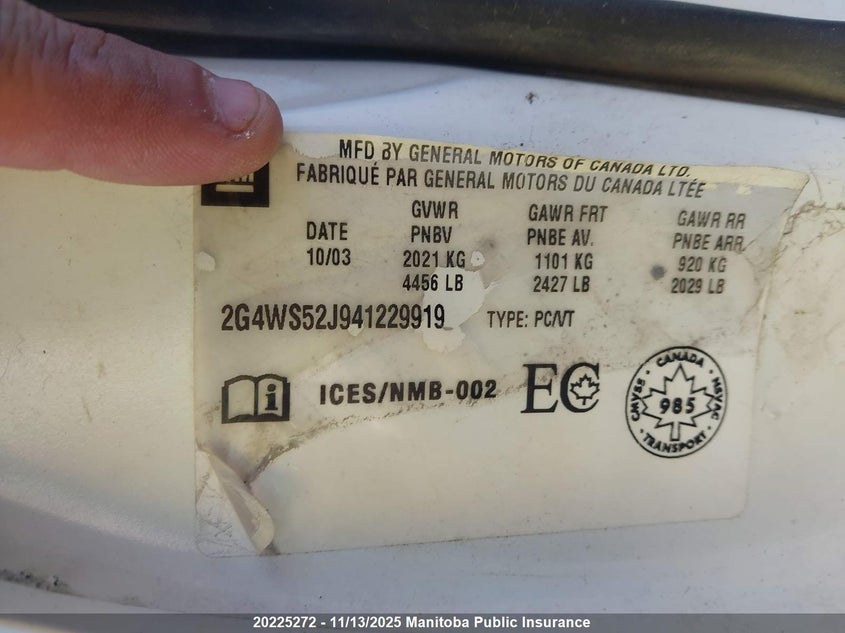 2G4WS52J941229919 2004 BUICK CENTURY photo no. 8