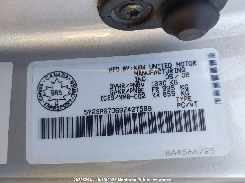 2009 Pontiac Vibe VIN: 5Y2SP67069Z427589 Lot: 20225294