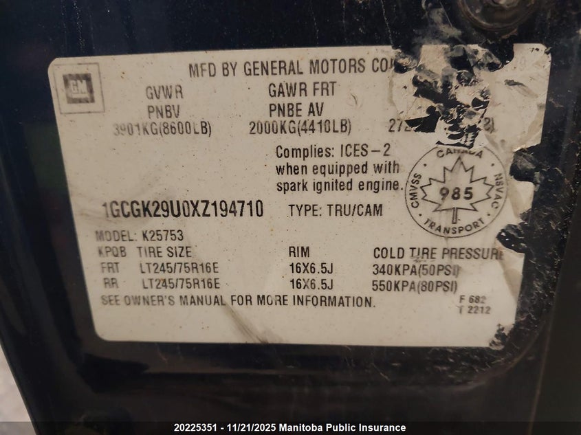 1GCGK29U0XZ194710 1999 CHEVROLET  photo no. 9