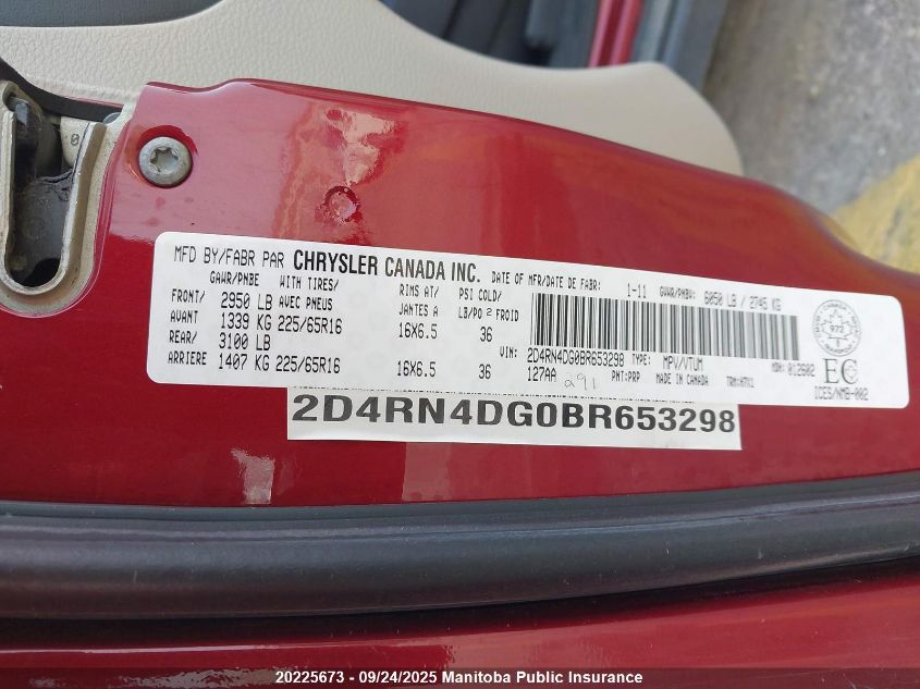 2011 Dodge Grand Caravan Se VIN: 2D4RN4DG0BR653298 Lot: 20225673