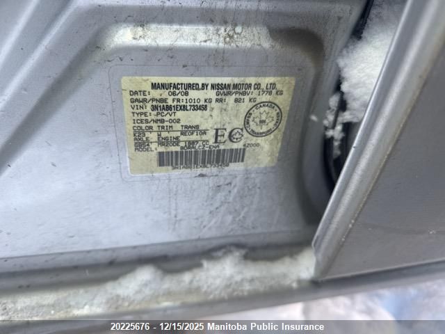 2008 Nissan Sentra 2.0 S VIN: 3N1AB61EX8L733458 Lot: 20225676