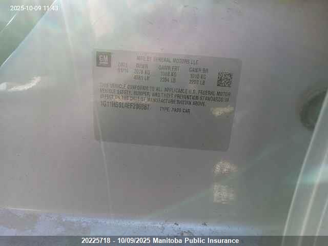 2014 Chevrolet Malibu Ltz VIN: 1G11H5SL4EF206887 Lot: 20225718