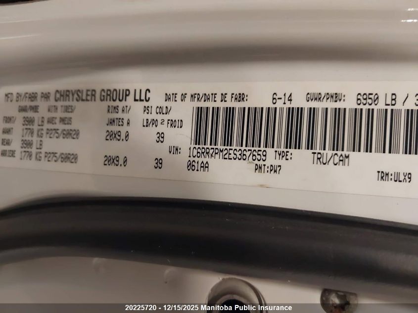 2014 Dodge Ram 1500 Longhorn Crew Cab VIN: 1C6RR7PM2ES367659 Lot: 20225720